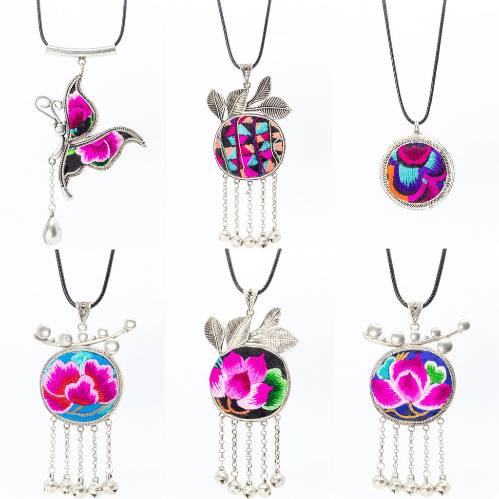Hand Embroidered Miao Silver Tassel Necklace