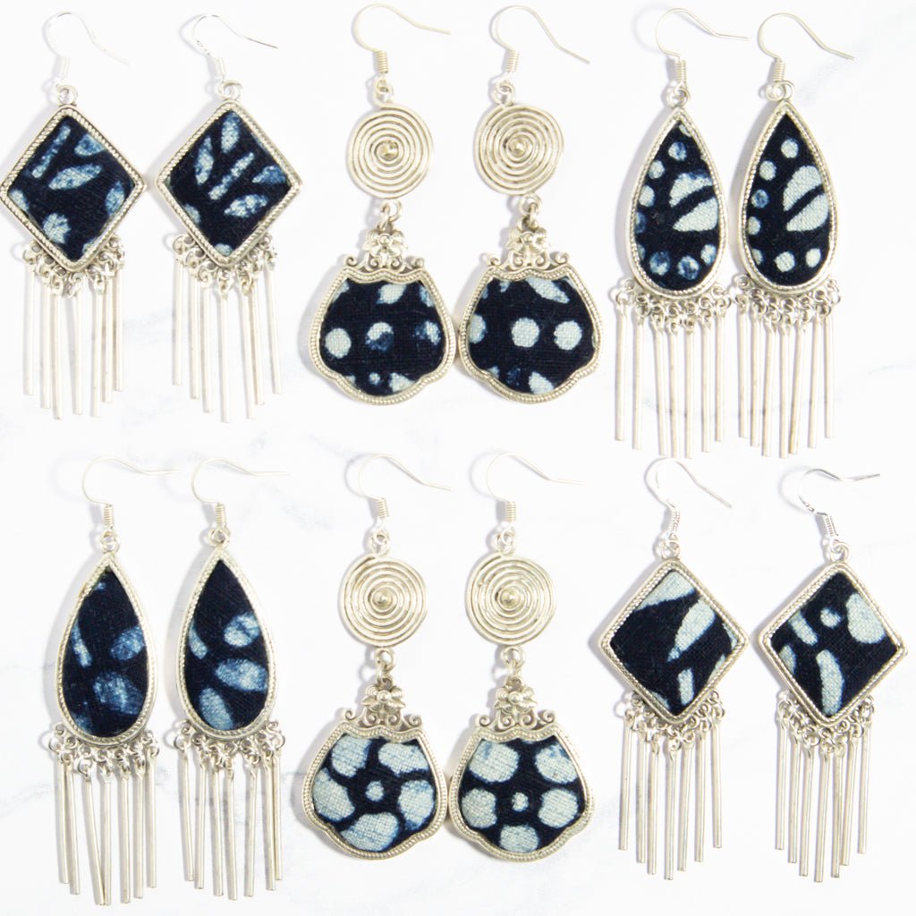 #product_nClassic Hand Dyed Batik Handmade Miao Silver Earringsame# - it&itself