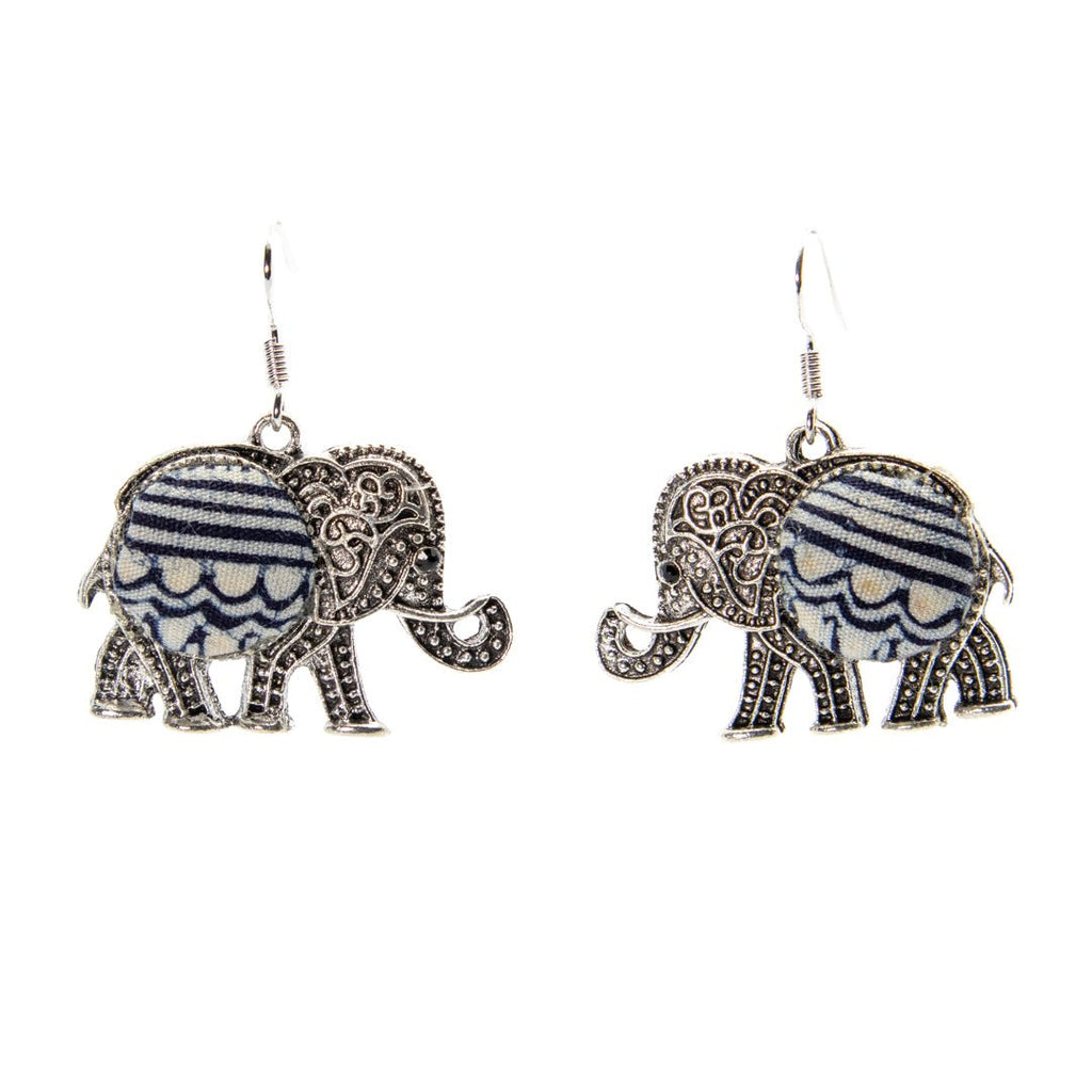 #product_nElephant Shape Hand Dyed Batik Handmade Miao Silver Earringsame# - it&itself