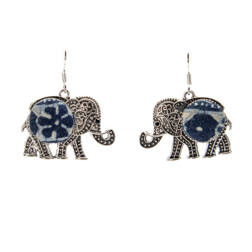 #product_nElephant Shape Hand Dyed Batik Handmade Miao Silver Earringsame# - it&itself