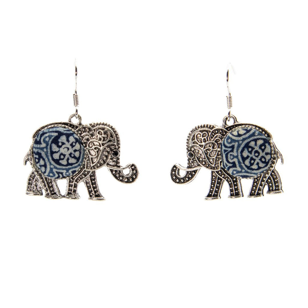 #product_nElephant Shape Hand Dyed Batik Handmade Miao Silver Earringsame# - it&itself
