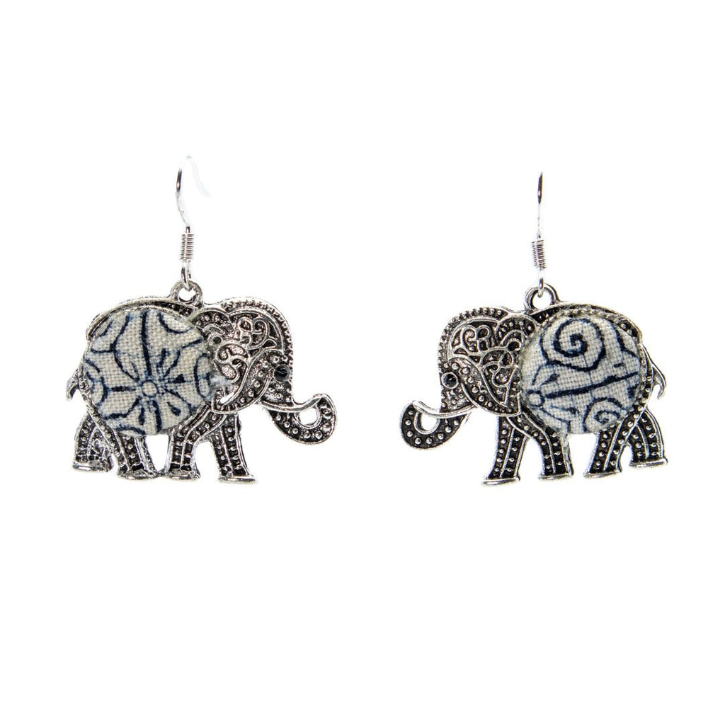 #product_nElephant Shape Hand Dyed Batik Handmade Miao Silver Earringsame# - it&itself